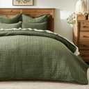 EVERGRACE Luxury Velvet Quilt Set King Size 3 Piece, Soft Cross-Stitch Velvet Comforter Set with Pillow Shams, Lightweight Coverlet Bedspread Bedding Set for All Seasons, Loden Green