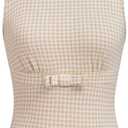 CIDER Gingham Tops for Women Plaid Going Out Tops Sleeveless Cute Tank Bow Summer Shirt (X-Small, Ivory)