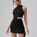 2 x DAAWENXI Women's Sexy Sleeveless Cut Out Ruched Dress Mesh Backless Bodycon Club Party Mini Dresses Black (Black, S)