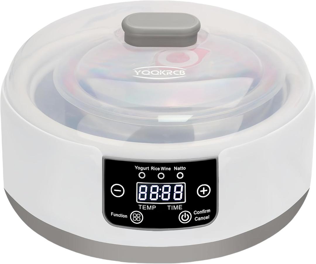 Automatic Yogurt Maker with Adjust Temp(32C-45C/90F-113F)&Time(1-42h) Compatible 110V-240V,BPA-free,Celsius Increment,Real-time Hour Countdown,LED Display,304 Stainless Steel Inner Bowl(1.3 Quart)