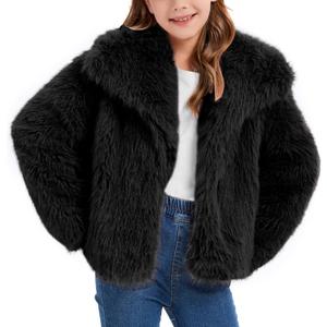 Girls Faux Fur Coat Fluffy Furry Fleece Jacket Kids Warm Winter Shaggy Outwear with Pockets 14 Years  (Black, XL)