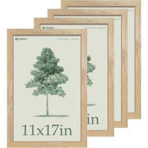 11x17 Picture Frame 4 Pack, Natural Solid Wood Poster Frame with HD Tempered Glass, Elegant Wood Grain, Wall Hanging