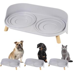 Raised Dog Feeder Bowl Stand - Elevated Dining Table for Small and Medium Dogs and Cats - Fits Food and Water Dish up to 6" Diameter - Grey (Bowls Not Included)