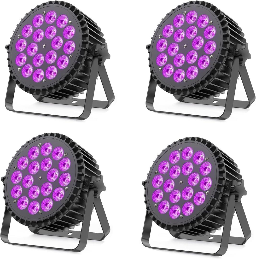 18X12W LED Stage Lights RGBWAUV 6in1 Par Lights Par Can Lighting with DMX Control Sound Activated Uplights for Events Church DJ Show Wedding Stage Performances Party (4 Packs)