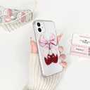 Lovmooful Compatible for iPhone 12 Case Cute Clear Cherry Bowknot with Aesthetic Design for Girls Women Soft TPU Shockproof Protective Girly for iPhone 12 Case-Love Bow