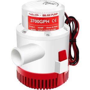 3700GPH Boat Bilge Pump, 12V Submersible Bilge Pump with 1-1/2" Hose Outlet Plumbing Non Automatic for Marine, Boat, Yacht