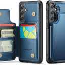 Vinich for Samsung Galaxy S24 FE Wallet Case with Card Holder, RFID Blocking Credit Slots Kickstand Shockproof Phone Cover for Women Men, Blue
