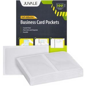 Juvale 100-Pack Clear Business Card Pockets - 3.54 x 2 in Vinyl Top-Load - Peel & Stick Adhesive Pockets for Library Cards & ID Badges - Bulk Set for Storage & Organization
