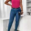 WDIRARA Women's Plus Size Rhinestone Crisscross Spaghetti Strap Cami Top (Pink)