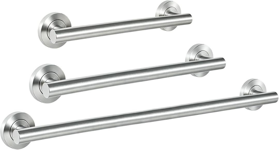 NUESTRA VIDA 3-Pack Bathroom Safety Grab Bars, 18/24/36 Inch Designer Stainless Steel Handicap Assist Bars for Bathtub, Shower & Toilet, Comfort Non-Slip Grip, Brushed Nickel