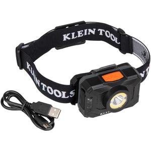 Klein Tools 56414 Rechargeable 2-Color LED Headlamp, Fabric Strap, Spotlight, Floodlight, Red LED, 800 Lumens, USB Cable, Camping, Running