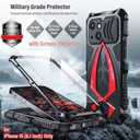Armor Phone Case for iPhone 15 Military Grade Drop Tested 360 Full Protection Cover Heavy Duty Hybrid Metal Bumper Built-in Silicone Shockproof Dustproof with Screen Protector - Red
