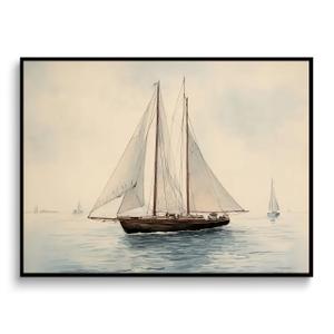 BZBIUI Vintage Sailboat Wall Art Canvas, Coastal Decor Picture Painting for Beach House, Nautical Seascape Framed Prints for Living Room Bedroom Bathroom (16"x24")