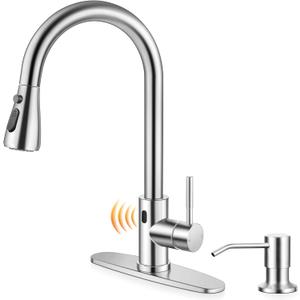 Touchless Kitchen Faucet with Soap Dispenser Brushed Nickel Stainless Steel Sink Faucet with Pull Down Sprayer for Kitchen Farmhouse RV
