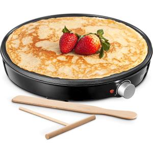 Crepe Maker Machine, Reemix Compact Pancake Griddle Precise Temperature Control, Nonstick 12 Electric Griddle, Batter Spreader for Eggs, Pancakes, Omelets and Quesadillas (Black)