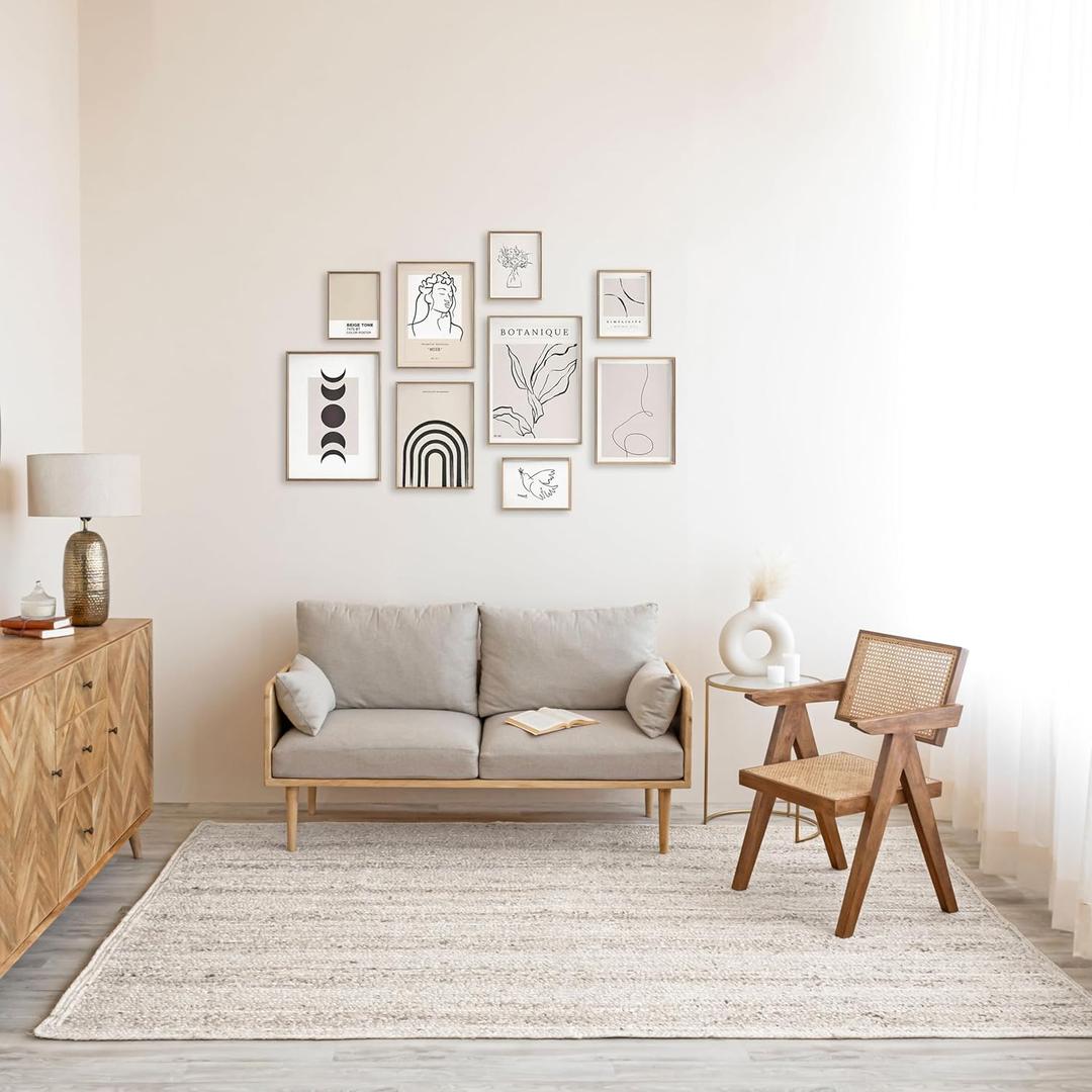 HOMEMONDE Jute Rug 6'x9' Rectangular Boho Home Decor Area Rug - Off-White Hand Woven Rustic Vintage Reversible Braided Rug for Bedroom, Kitchen, Living Room, Hallway, Dining Room