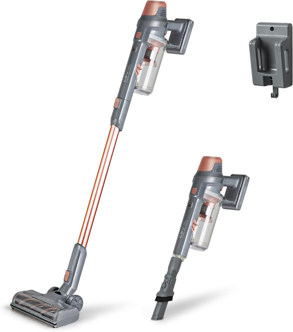 Kenmore DS4090 Brushless Cordless Stick 1L Capacity Lightweight Cleaner 2-Speed Power Suction LED Headlight 2-in-1 Handheld Vacuum for Hardwood Floor, Carpet & Pet Hair, Rose Gold