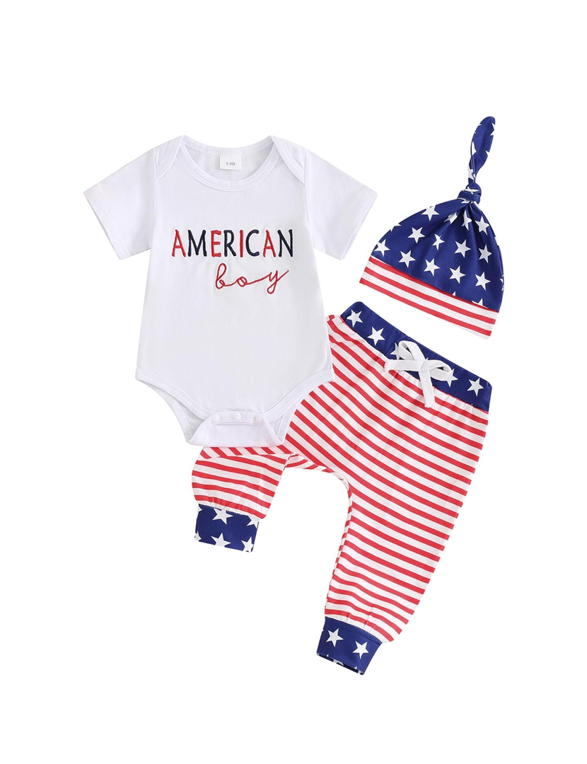 Twopumpkin My First Christmas Baby Boy Outfit Newborn Santa Baby Romper Bodysuit+Striped Pants+Hat Infant Clothes Set 0-3M