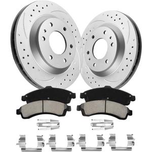 Front Brake Pads And Rotors Kit Compatible With 2002-2005 Chevrolet Trailblazer, GMC Envoy, Automotive Replacement Brake Kits 55069 D882-7759 Geomet Drilled And Slotted Rotors 305mm(12in)