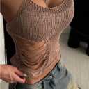 Women's Ripped Sweater Tank Tops Y2K Sleeveless Backless Knit Crop Halter Top Coquette Clothes (Beige, XS)