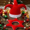 Jecery 2 Piece Red Velvet Jester Hat and Collar for Adult Christmas Costume Red and White Jester Cosplay Accessory Holiday Elf Hats for Christmas Clown Theater Xmas Halloween Party, One Size