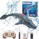 Remote Control Dinosaur Toys for Kids 3 4 5 6 7, Mosasaurus Diving Toys RC Boat with Light and Spray Water for Swimming Pool Lake Bathroom Ocean Protector Bath Toys (Grey)