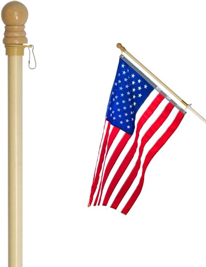 Anley 60" Solid Pine Wooden House Flagpole - Tangle-Free Adjustable Rotating Ring - 5 Ft Wall Mount Wood Flag Pole for Garden, Yard, Porch and Estate (0.9" Dia.)