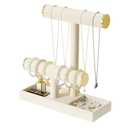Jewelry Holder Stand,2 Tier Necklace Bracelet Organizer with Tray,Jewelry Displays for Selling Bangles Scrunchie Hair ties Watches and Chains (Beige)