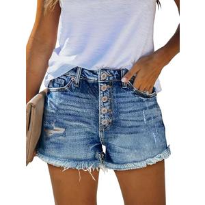 ZOLUCKY Women's Casual Summer Denim Shorts Mid Waisted Stretchy Ripped Jean Shorts with Pockets (XL, A6 Blue)