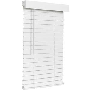Lotus & Windoware Cordless Faux Wood Blind, Smooth, Bright White, Privacy Slats, Blinds for Indoor Windows, 38" Wide x 48" Long