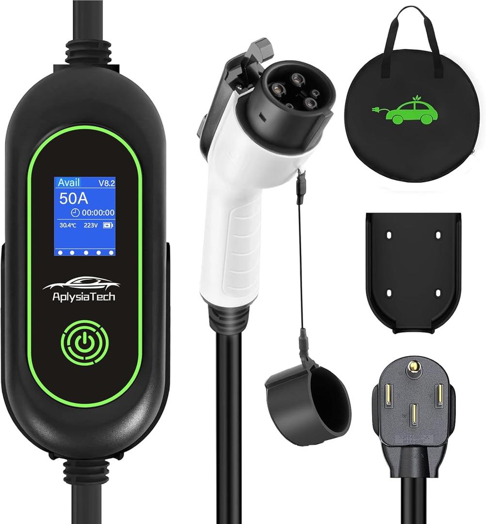 Level 2 Fast EV Charger, 240V, 50Amp, 12KW Adjustable Current & Schedule Charging,Home Wall Mount Electric Vehicle Charging Station,SAE J1772 Charger, NEMA14-50P with 25ft Premium Cable.