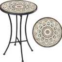 VONLUCE 21" Mosaic Plant Stand, 14 Inch Round Side Table with Ceramic Tile Top, Indoor and Outdoor Accent Table, Outdoor Patio Furniture, End Table for Garden Patio Living Room More, Floral