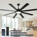 72 inch Ceiling Fans with Lights and Remote Control，Indoor/Outdoor Large Modern Ceiling Fan with 8 Blades, 3CCT, 6-Speed,Black Ceiling Fan for Patios/Garage/Shop/Living Room