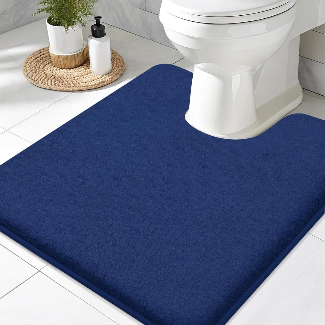 Smiry Memory Foam Toilet Rugs U-Shaped 20x20, Extra Soft Absorbent Non-Slip Contour Bathroom Rugs, Machine Washable Bath Mats for Toilet, Navy Blue