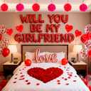 Red 16" Will You Be My Girlfriend Balloons Letters Set- 10Pcs Heart Balloons, LOVE Alphabet Foil Mylar Balloons with 1000 Pcs Artificial Rose Petals for Valentines Day Decorations