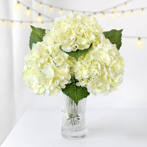 3PCS Cream Hydrangeas Artificial Flower 21" Real Touch Faux Latex Fake Hydrangeas Silk Bouquet for Home Kitchen Living Room Spring Table Office Wedding Party Arrangement