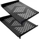 RIVECO 2 Pieces 1U Rack Shelves 19 Tray Cabinet Mount Vented Cantilevers for Network Equipment Shelf Mounting, 14 Inches 35CM Depth, Black 2PCS