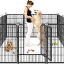 Jhsomdr Dog Playpen, 32inch 10 Panels Outdoor Dog Fence Indoor Dog Pen Anti-Rust Pet Puppy Pen Dog Exercise Pen with Lock for Medium Small Dogs, Portable Pet Fence for Yard RV Camping