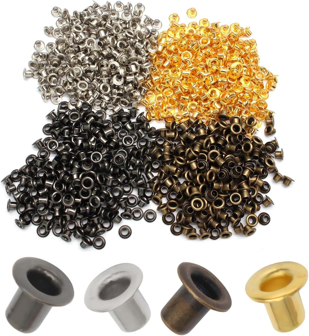 Litoexpe 1/8 Inch (3mm) ID Grommets Eyelets, 800 Pieces Metal Grommet Kit Hole Self Backing Eyelet for Repairing Canvas, Clothes, Leather (4 Colors) (Multicolor)