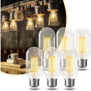 DORESshop 6 Pack LED Edison Bulbs, 4W Edison Light Bulbs, LED Filament Bulbs 40W Equivalent, E26 Base, T45 LED Bulb with Clear Glass, Warm White 2700K, Non Dimmable, Great for Home, Bedroom, Office