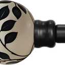 Ceramic Black Curtain Rods for Windows 28 to 48 Inches Adjustable Length Heavy Duty 1" Diameter Window Curtain Rod with Modern Leaf Pattern Decorative Finials for Bedroom Kitchen Living Room