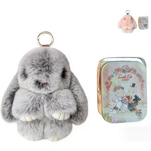 Keychain with Box,Bunny Keychain with Tin,Cute Keychain Gift (Light Gray Frost Color)