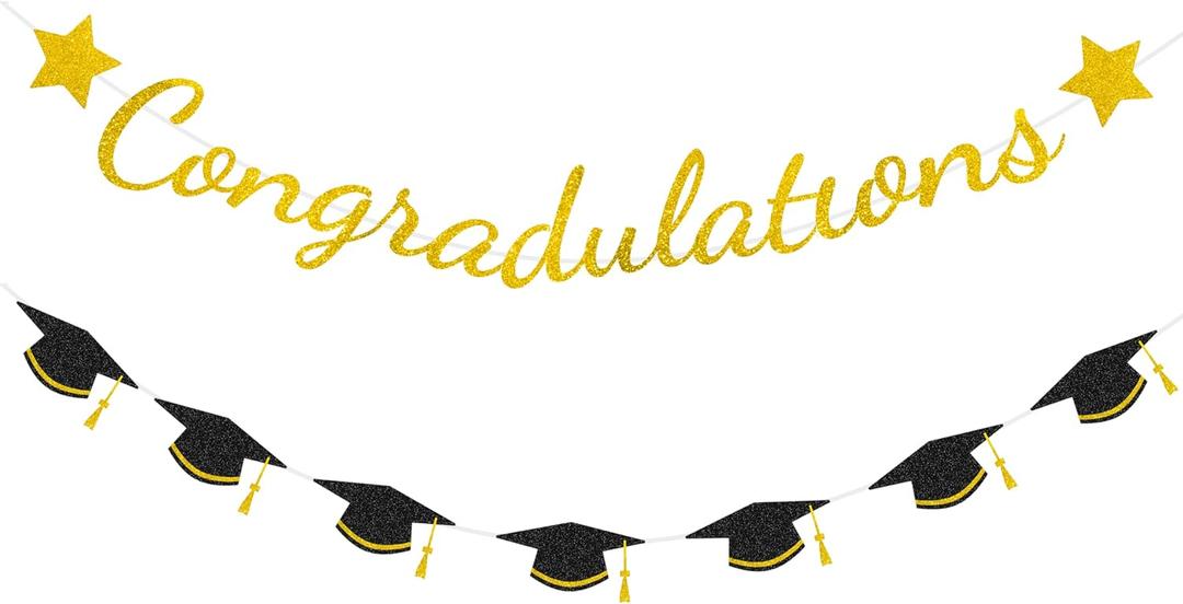 Graduation Decorations Banner 2026 - Congratulations Banner Graduation Party Decorations Gold Glitter Congrats Grad Banners Decor for Home College High School Party Supplies