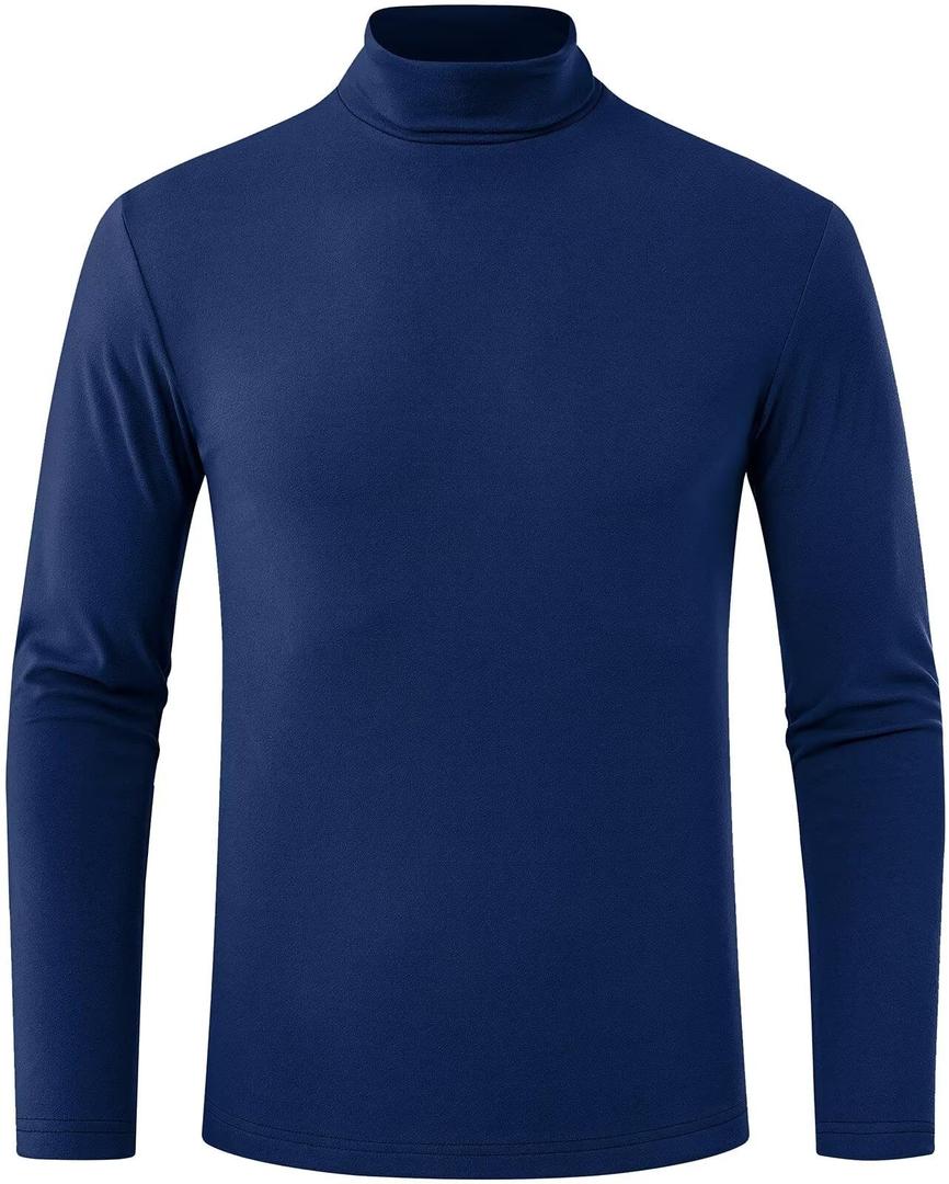 Mens Turtleneck Shirts Long Sleeve Thermal Undershirts Stretch Slim Fit Basic Tops Navy X-Large (XL)