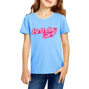 Haloumoning Birthday Girl Shirt Kids Short Sleeve Crewneck T-Shirts Tees Birthday Outfit 5-14 Years (Blue)