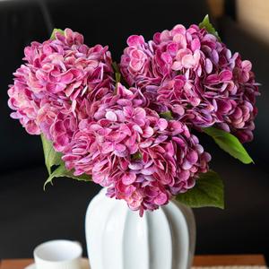 DUYONE 3PCS 22 inch Realistic Artificial Hydrangea Large Flowers Artificial Flowers Dry Flowers Outdoor Wedding Christmas Office Family Party Living Room Table Decoration (Rose Red)
