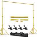 HYJ-INC Backdrop Stand - Titanium Gold 10x8.5ft(WxH) Photo Studio Adjustable Background Stand Support Kit with Clamps, Carrying Bag for Photography Video Parties Wedding Events Decoration.