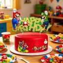 10 x Gold Glitter Mario Cake Topper, Happy Birthday Cake Toppers, Birthday Party and Movie Themed Party Supplies., 7.2 x 4 inches