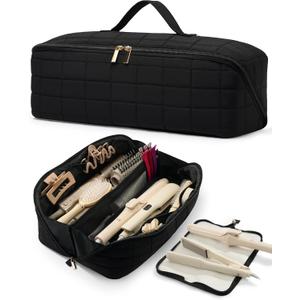 Hot Tools Travel Case with Heat Resistant Mat Pouch, Large Hair Tool Organizer Bag for Curling Iron Flat Iron Hair Dryer Hot Air Brush, Water Resistant Makeup Bag Gift for Women, Black