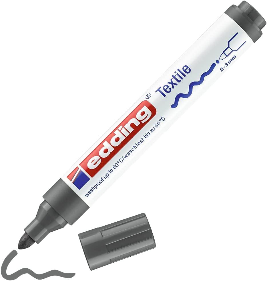 edding 4500 textile marker - grey - 1 pen - round nib 2-3 mm - permanent fabric markers for drawing on textiles, wash-resistant up to 60 C - marker pens for fabric lettering